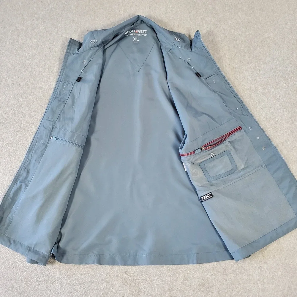 SCOTTeVEST Featherweight Vest Mens XL Blue Gray Multi-Pocket Travel Hiking TEC